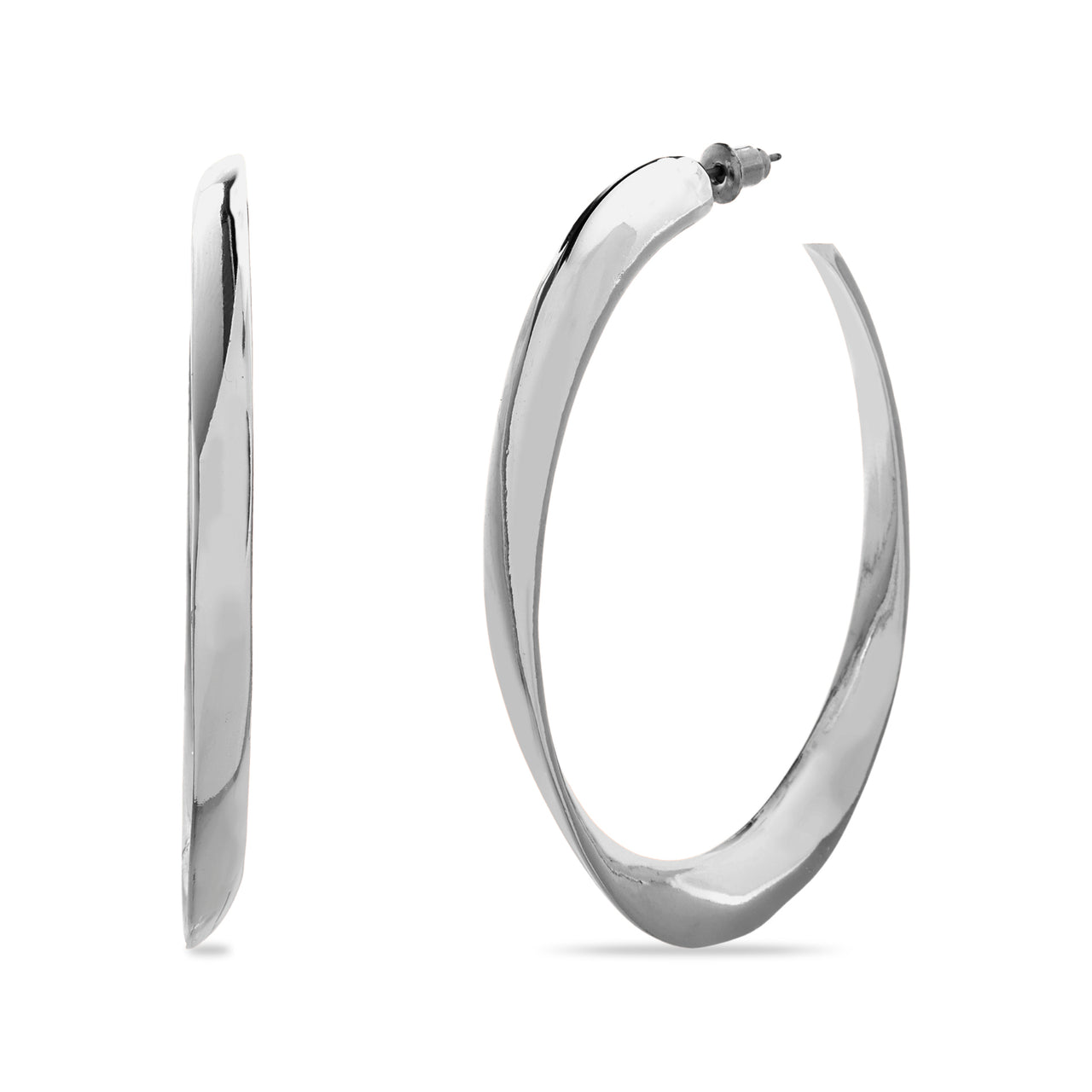 Steve Madden Silver-Tone Twisted Oval Hoop Earrings for Women