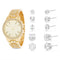 Steve Madden Yellow Gold-Tone Watch and 5 Pair Stud Earring Set