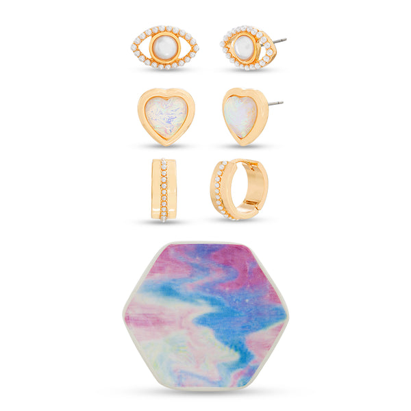 Steve Madden 3 Pair Earrings with Trinket Tray Set