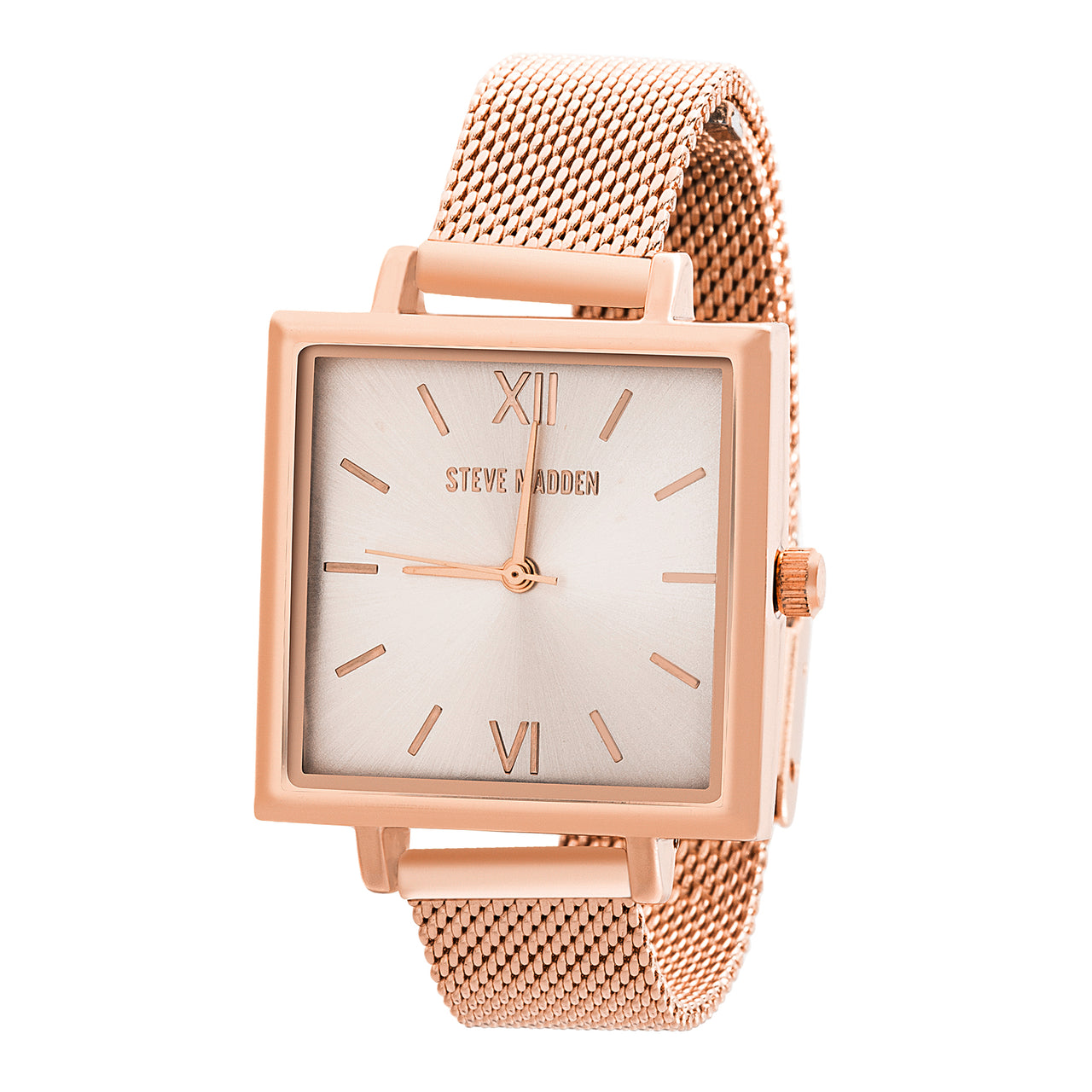 Steve Madden Rose Square Roman Numeral Mesh Band Watch for Women