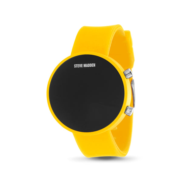 Steve Madden Yellow Round Silicone Covered LED Watch
