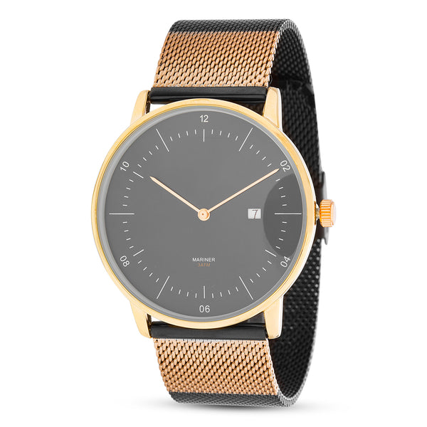 Steve Madden Black Dial with Rose Gold Plated Case and Mesh Strap Watch