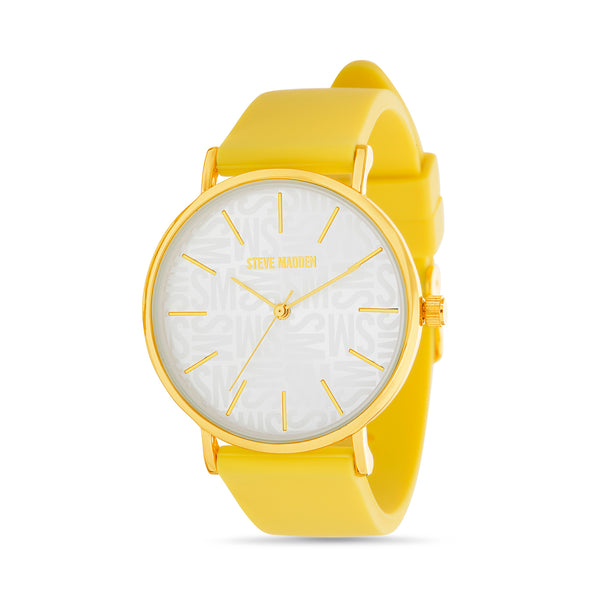Steve Madden Ladies Yellow Silicone Strap Logo Dial Watch