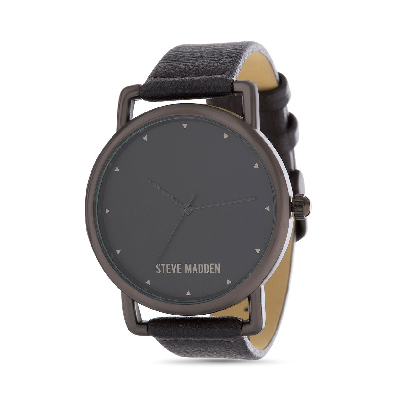 Steve Madden Round Face Leather Strap Watch