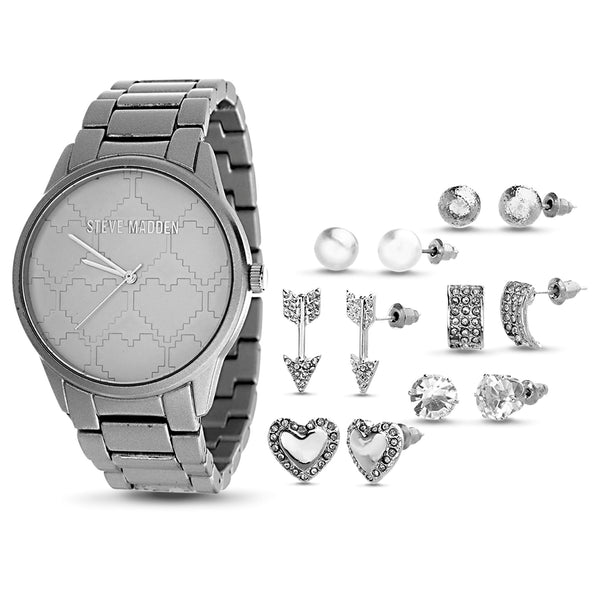 Steve Madden Ladies Watch and 6 Piece Earring Set